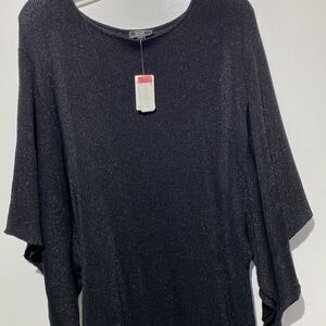 Lisa International Women's Black Metallic Crew Neck Knit Mini Dress Medium NWT